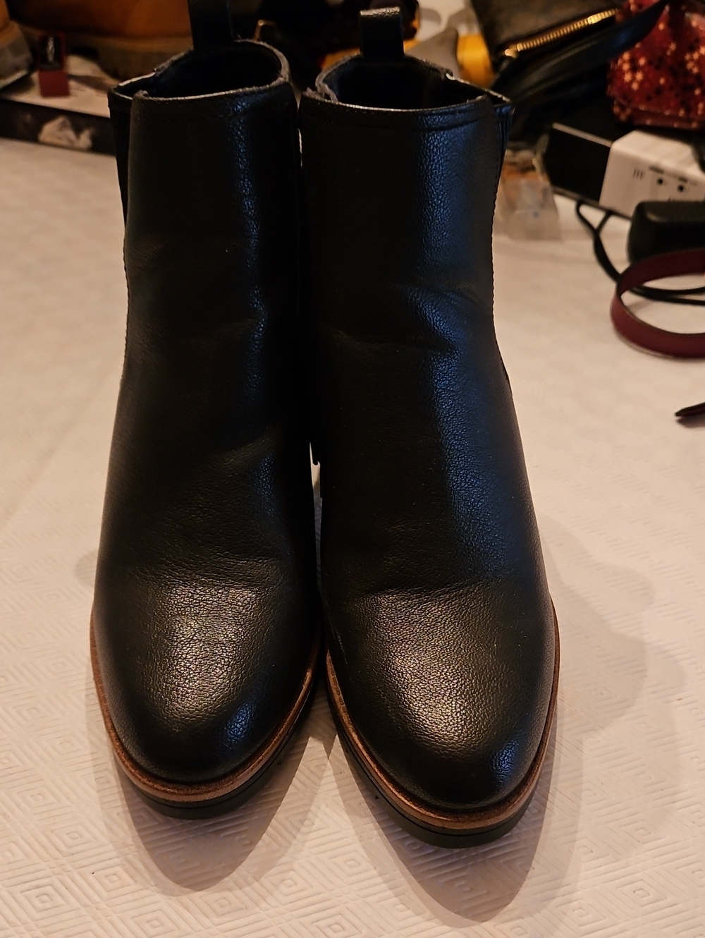 Naturalizer Black Leather Ankle Boots with Tan Trim